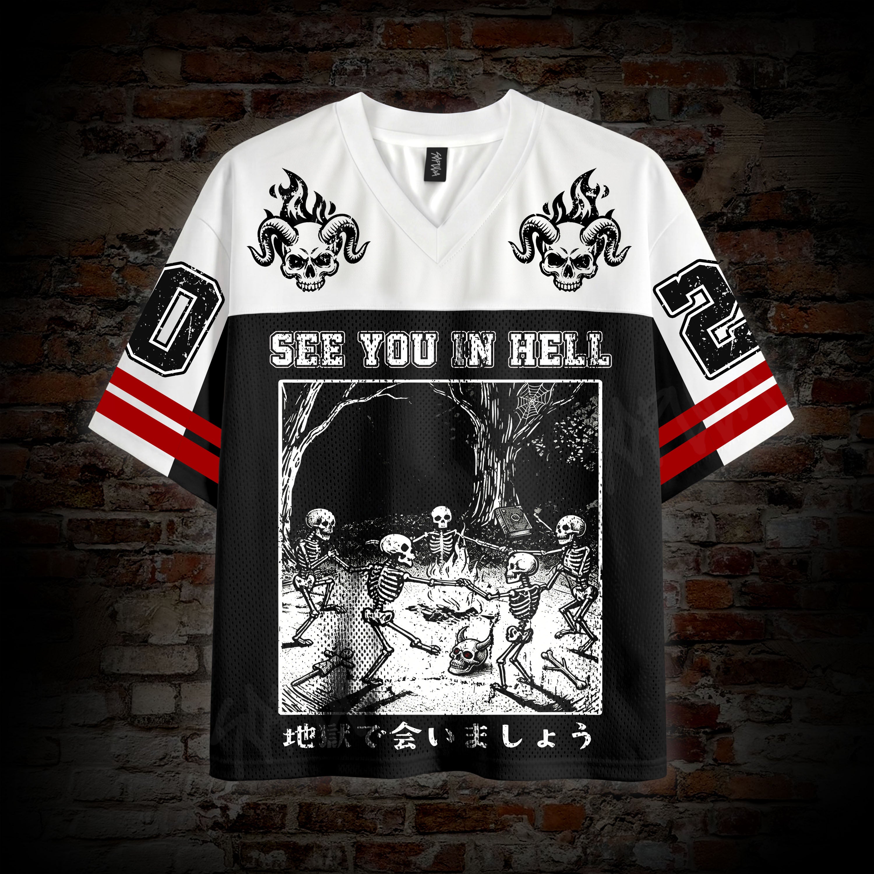 Heading To Hell Skull Net Jersey Graphic Mesh Jersey T-shirt