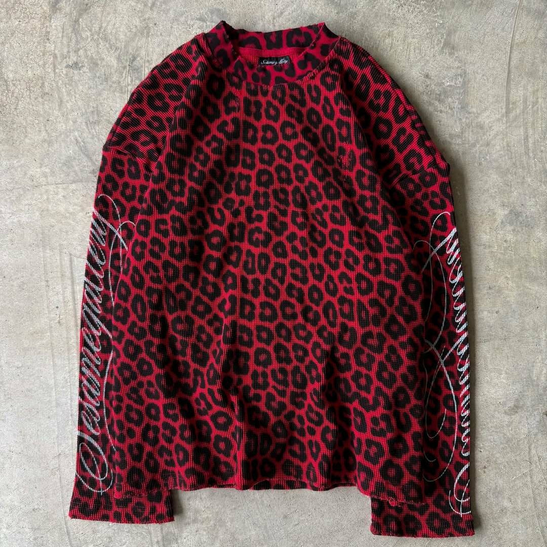 Leopard Print Waffle Texture Long-sleeved T-shirt