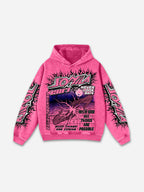 Flame Font Network Connection Vintage Graphic Washed Hoodie