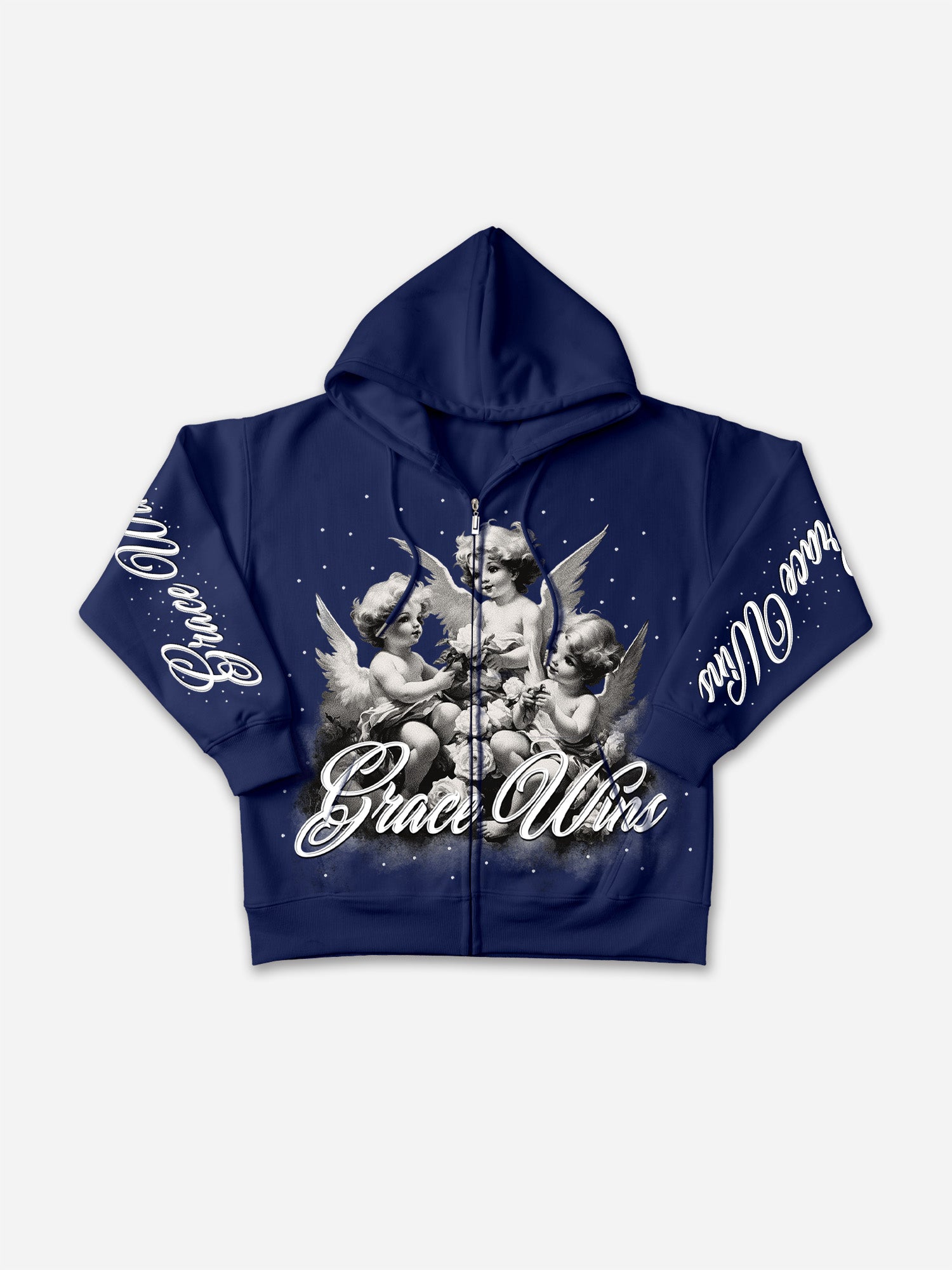 Grace Wins Angel Vintage Graphic Zip-up Hoodie