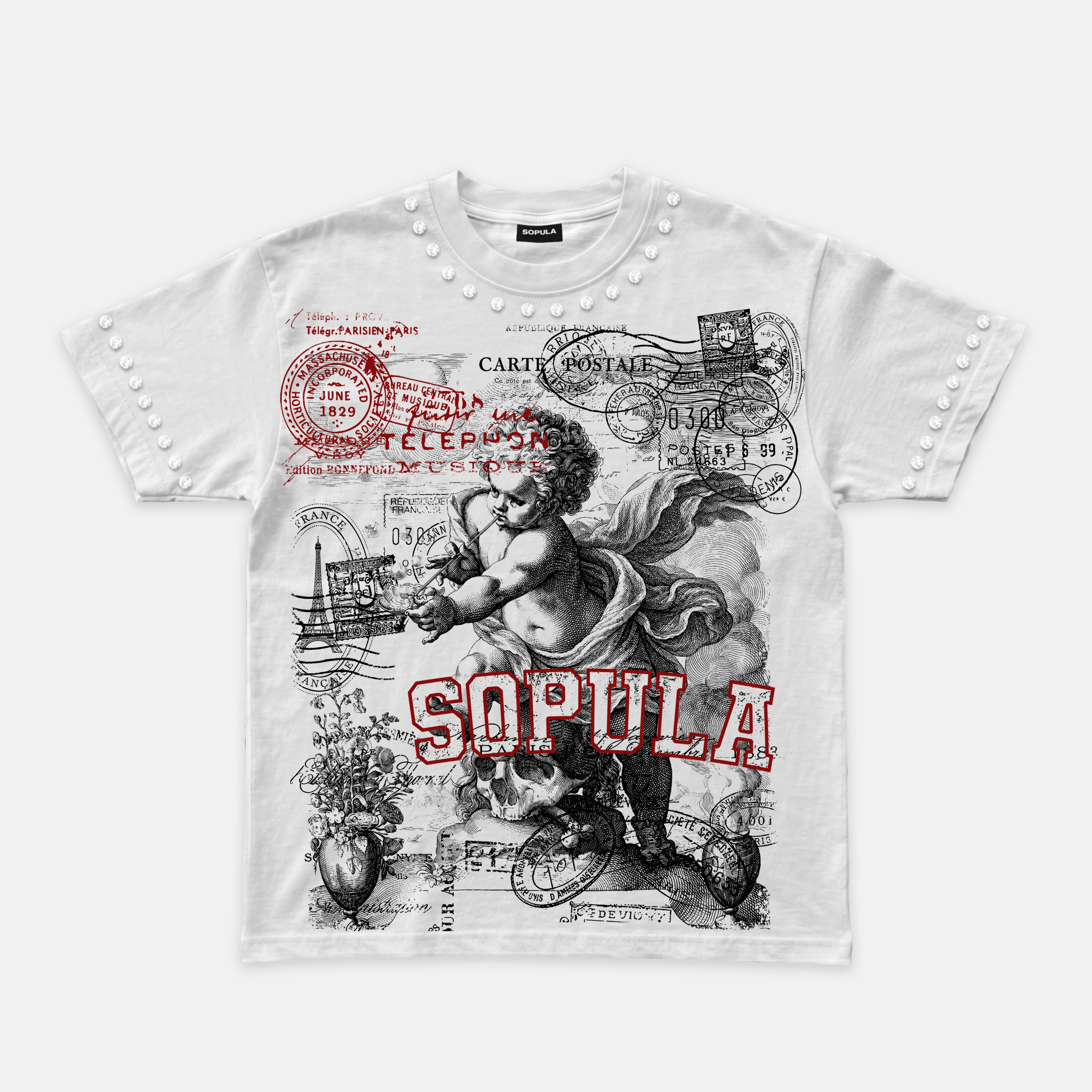 Sopula Angel Stamp Collage Art Graphic T-shirt