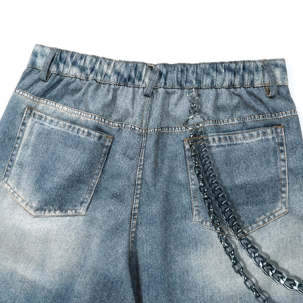Men's Wide-leg Jeans With Star Chain Print