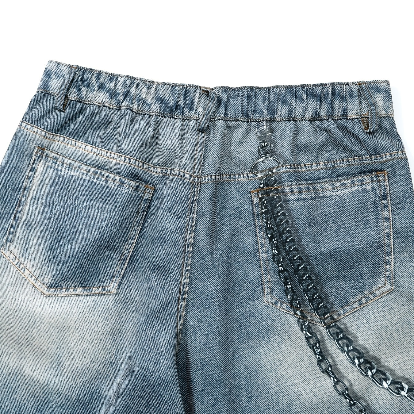 Men's Wide-leg Jeans With Star Chain Print