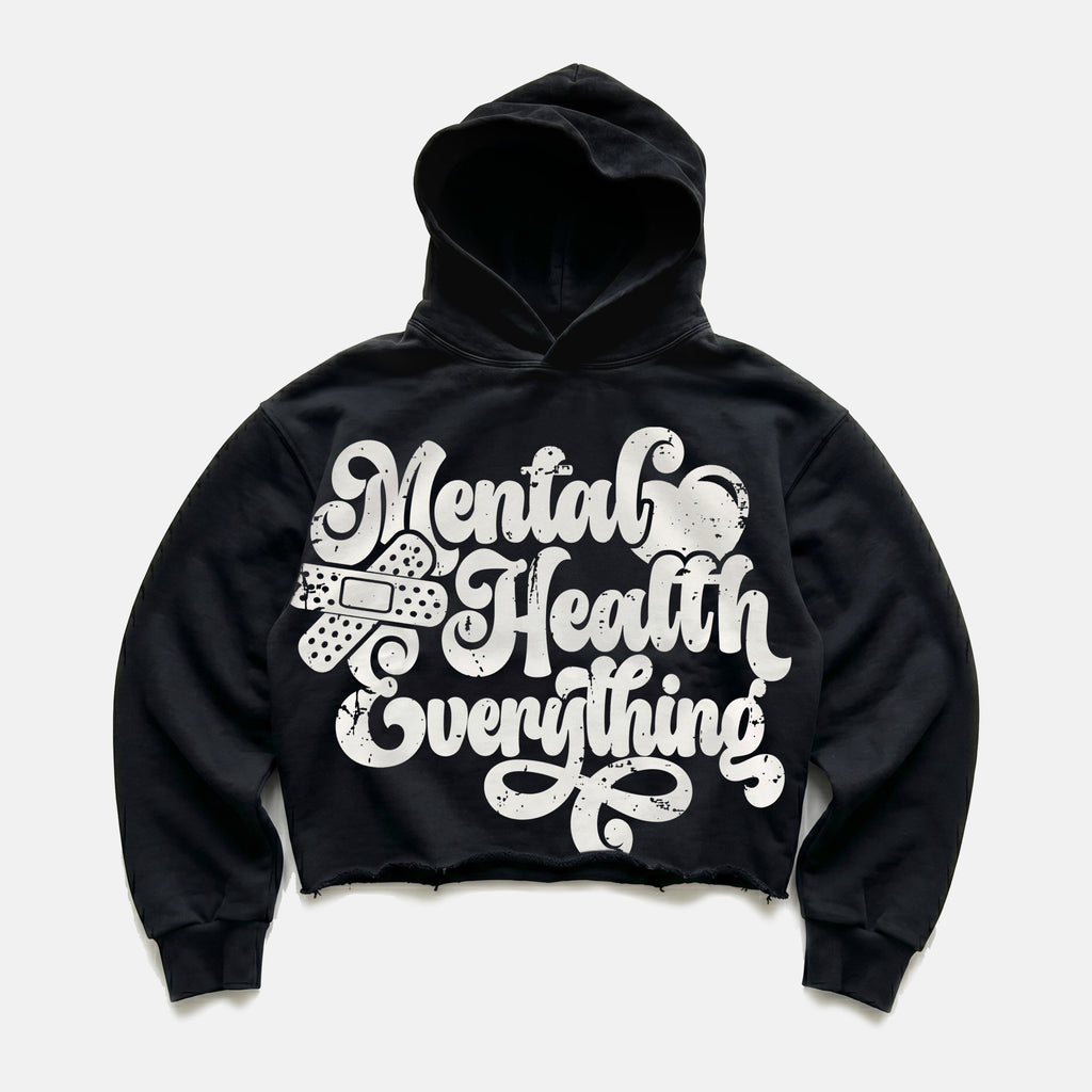 Mental Health Matters Most Retro Slogan Graphic Cropped Hoodie