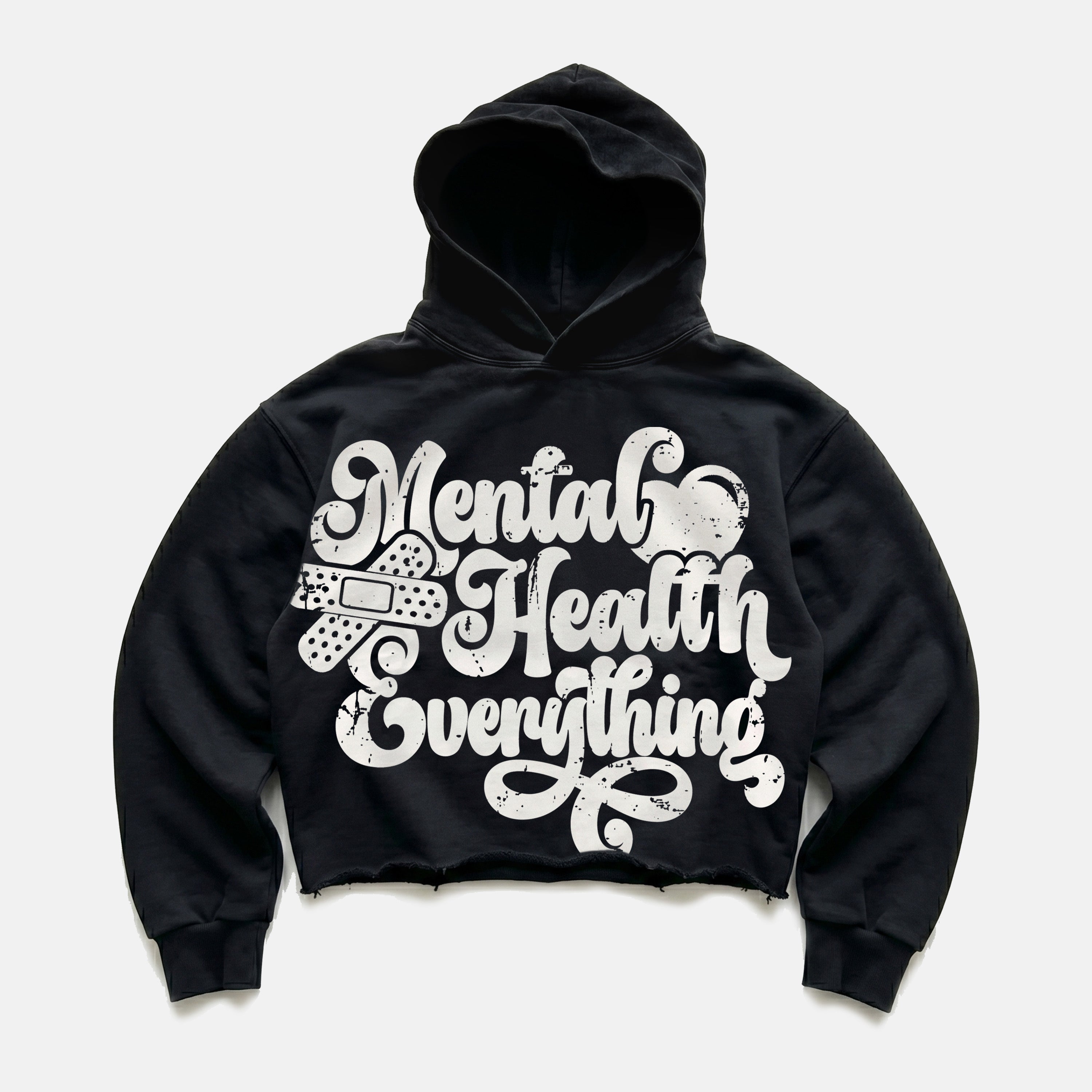 Mental Health Matters Most Retro Slogan Graphic Cropped Hoodie
