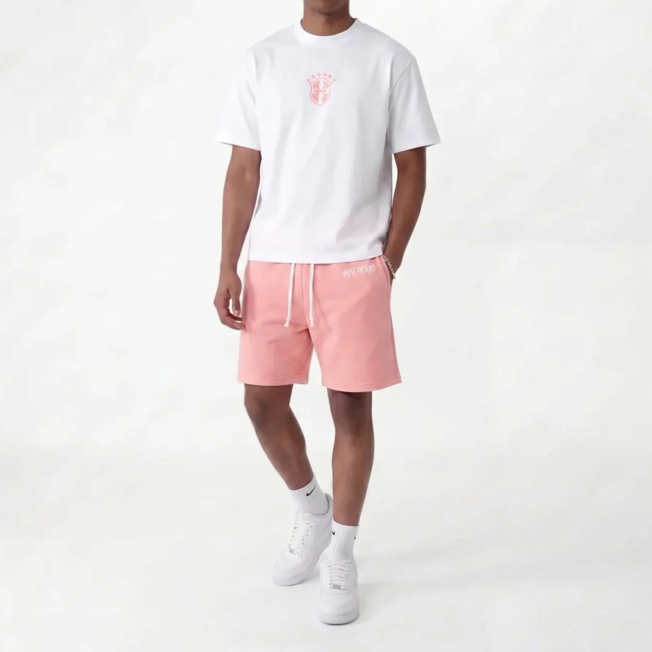 Men's Embroidered Drawstring Sports T-shirt And Shorts Set