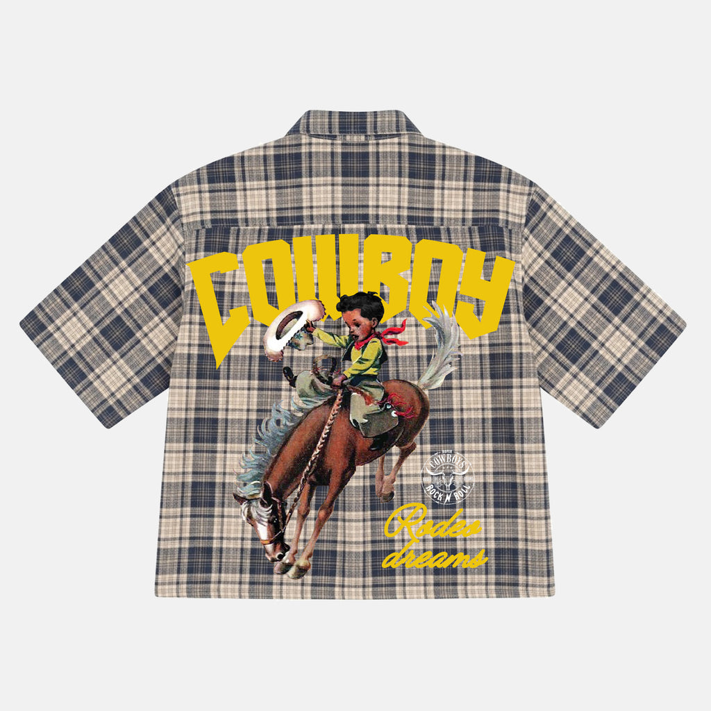 Cowboy Rodeo Dreams Retro Fun Graphic Plaid Jacket Shirt