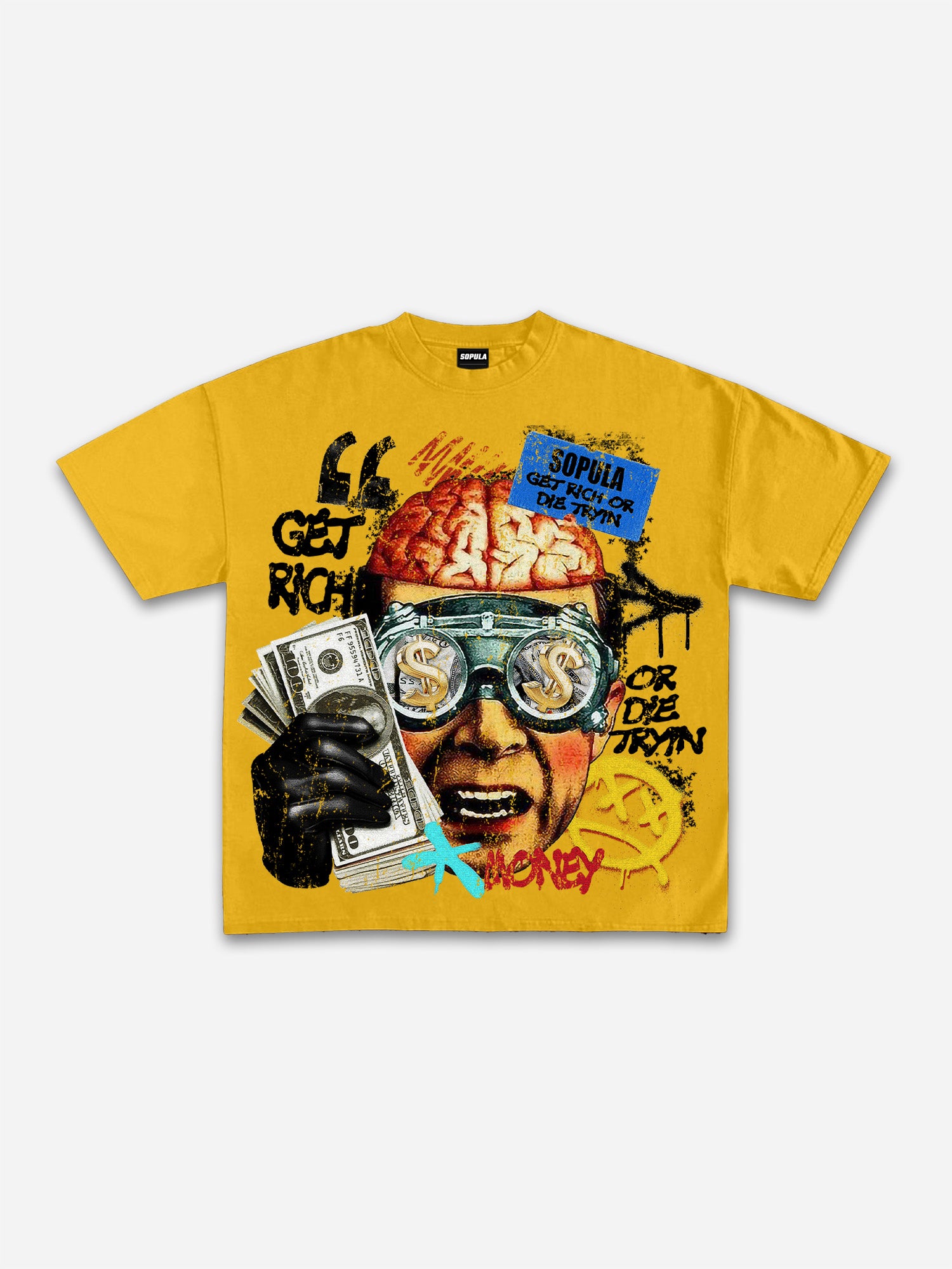Vintage Get Rich Money Portrait Print Cotton T-shirt