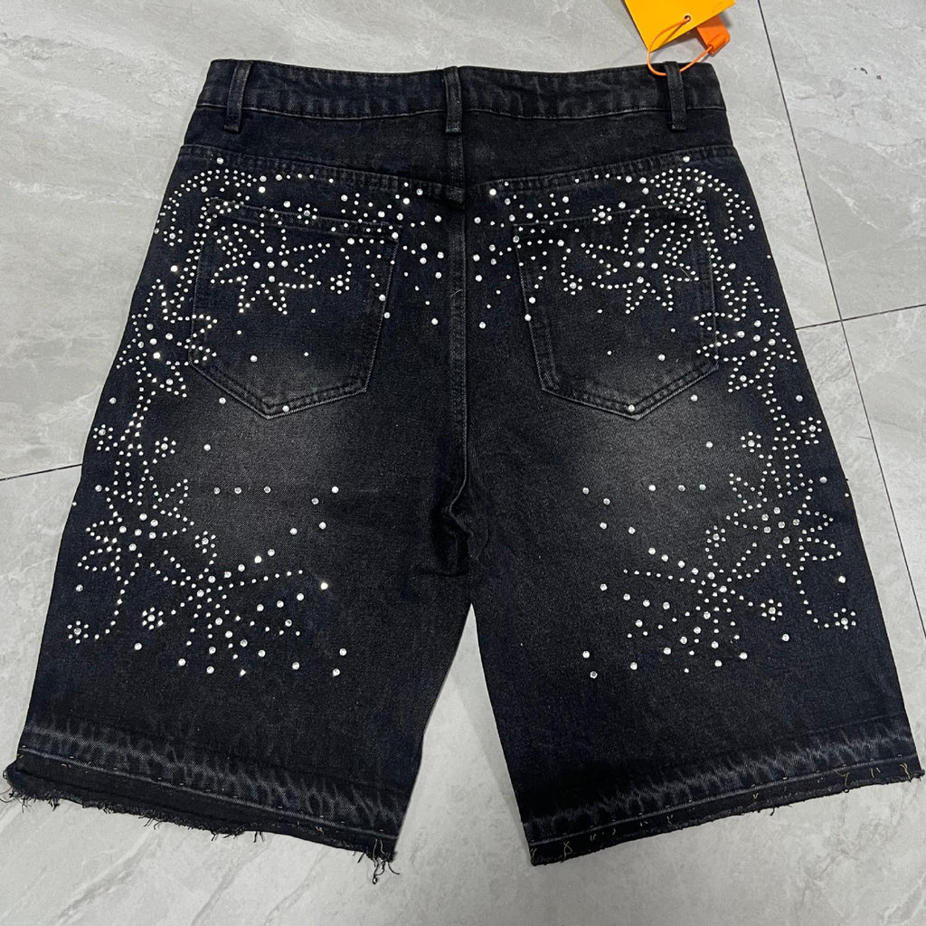 Men's Retro Washed AppliquÉ Rhinestone Y2k Denim Shorts
