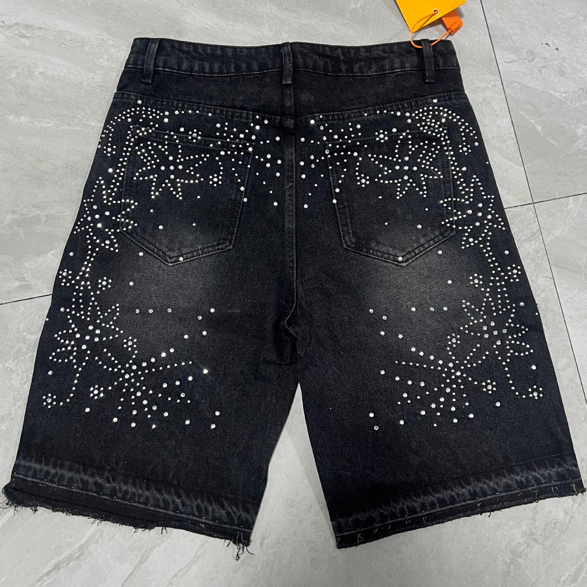 Men's Retro Washed AppliquÉ Rhinestone Y2k Denim Shorts