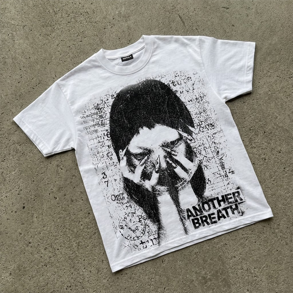 Vintage Distressed Newspaper Grain Portrait Graphic T-shirt