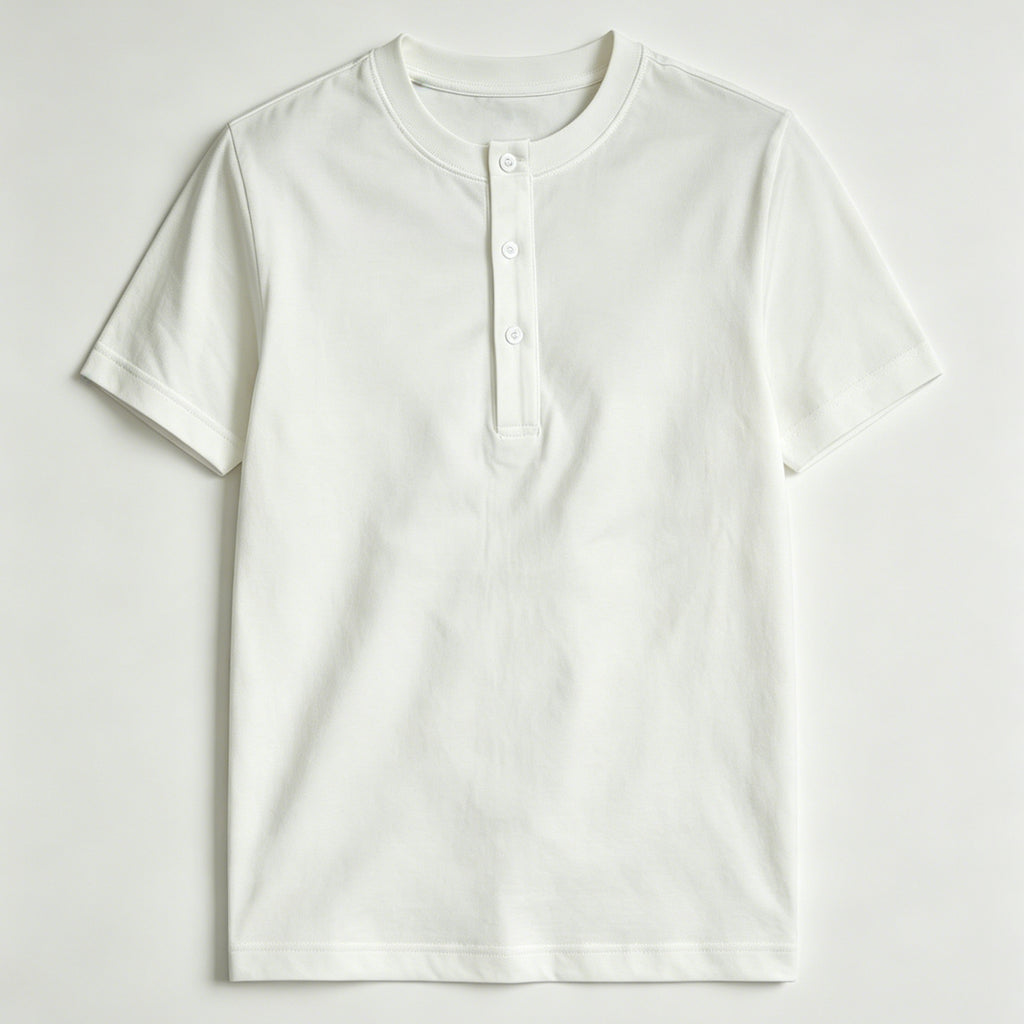 Men's Cotton Henley Collar Short-sleeved Gym Top