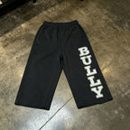 Retro Letter Bully Print Drawstring Terry 3/4 Sweatpants