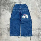 Retro Denim Loose Dice-print Size 7 Pants