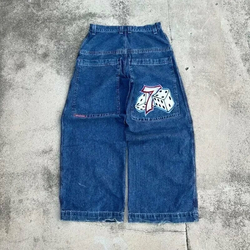 Retro Denim Loose Dice-print Size 7 Pants