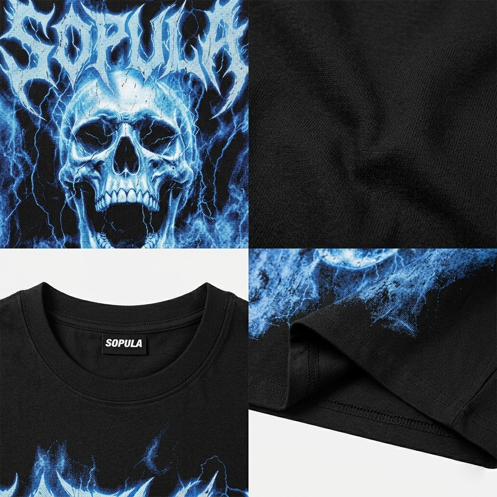 Lightning Hell Skeleton Vintage Graphic Cotton T-shirt
