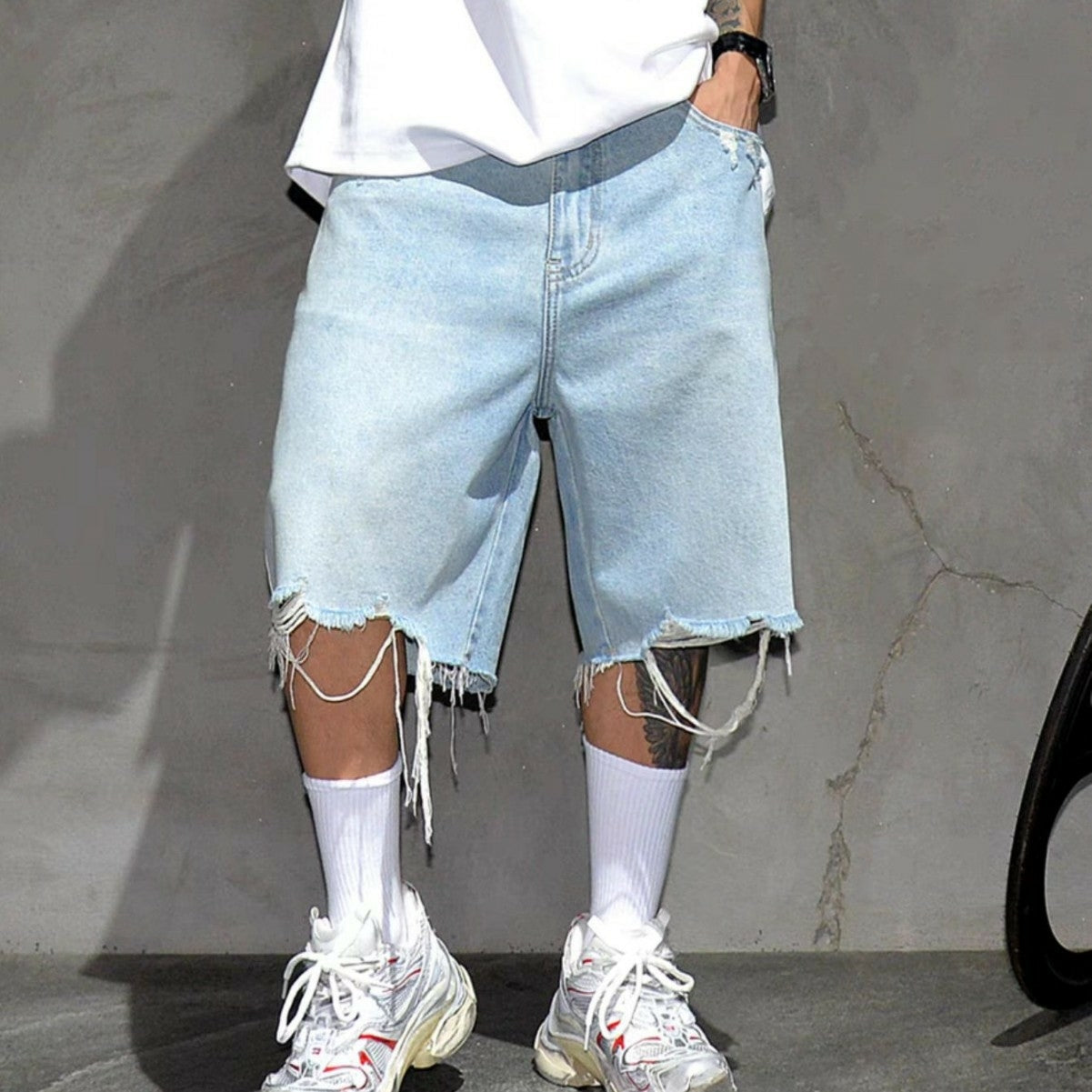 Men's Fashion Ripped Loose Denim Shorts Jorts