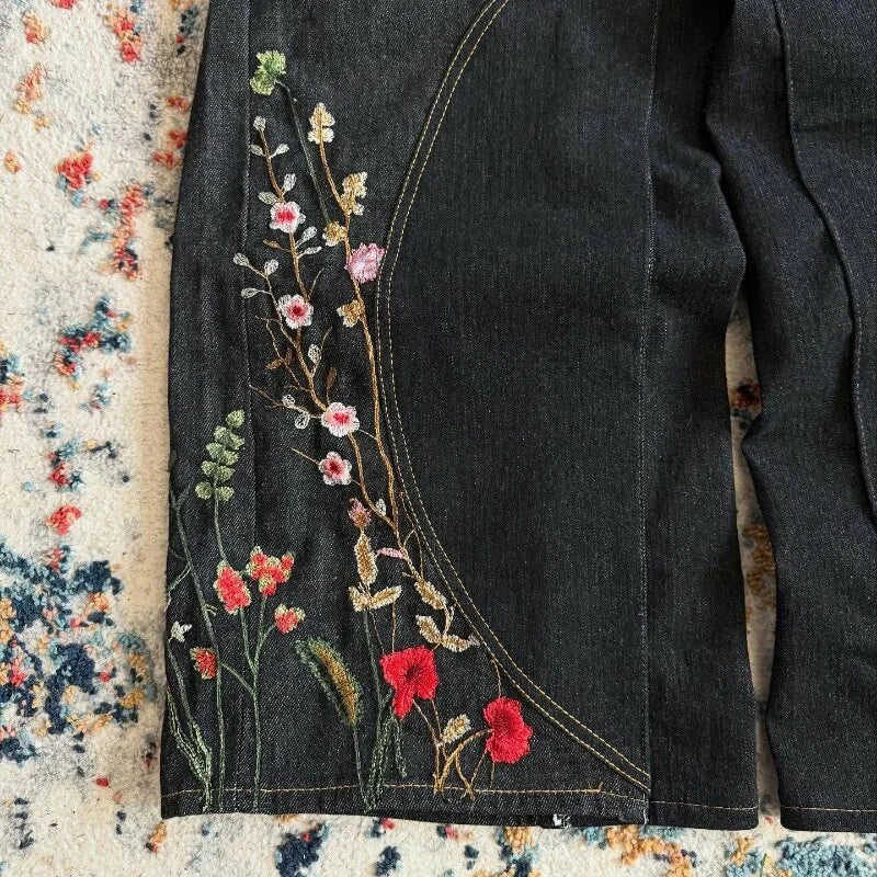 Men's Vintage Y2k Floral Embroidered Loose Baggy Jeans
