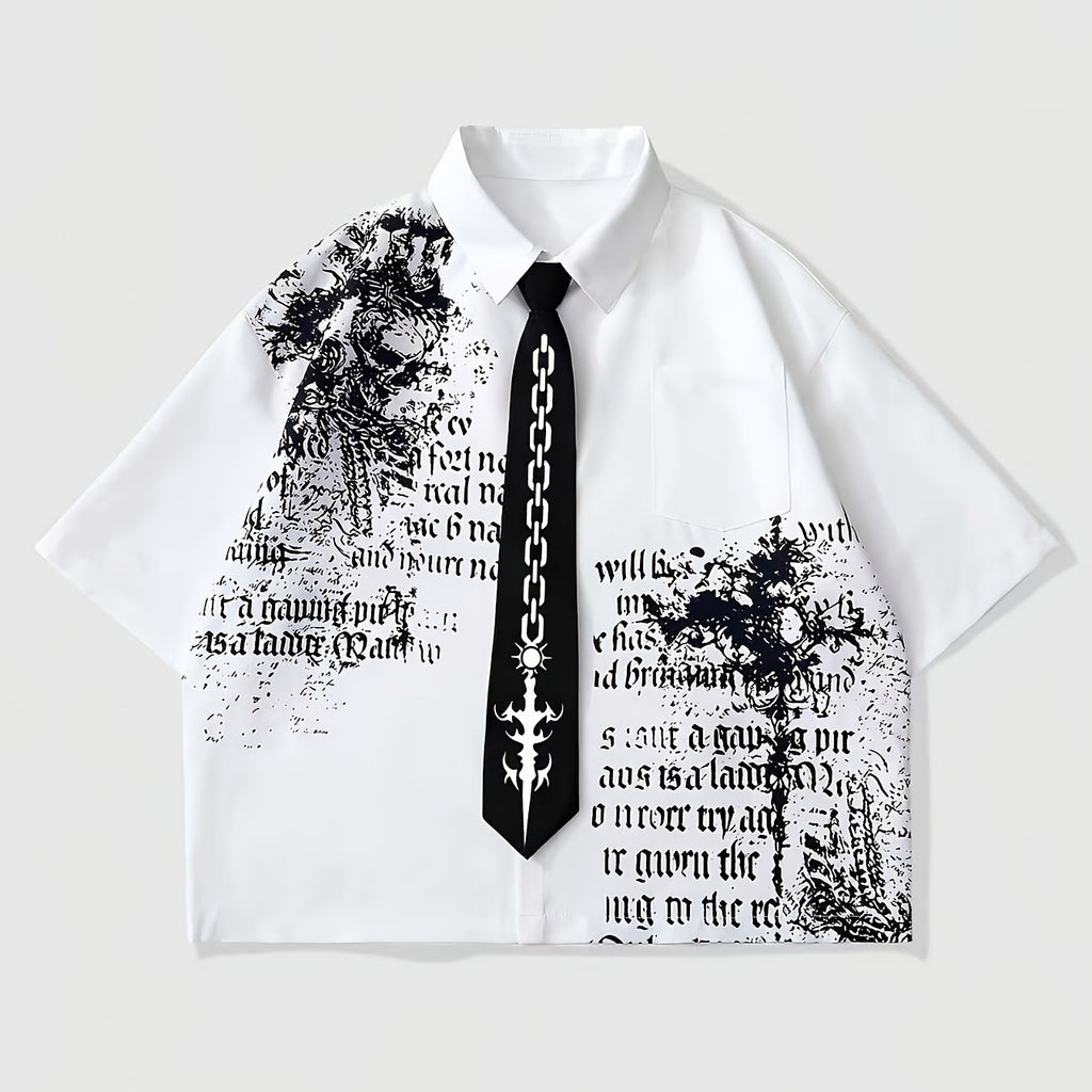 Men's Harajuku Print Loose Short-sleeve Shirt
