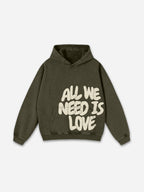 All We Need Is Love Print Graphic Acid Washed Oversized Hoodie