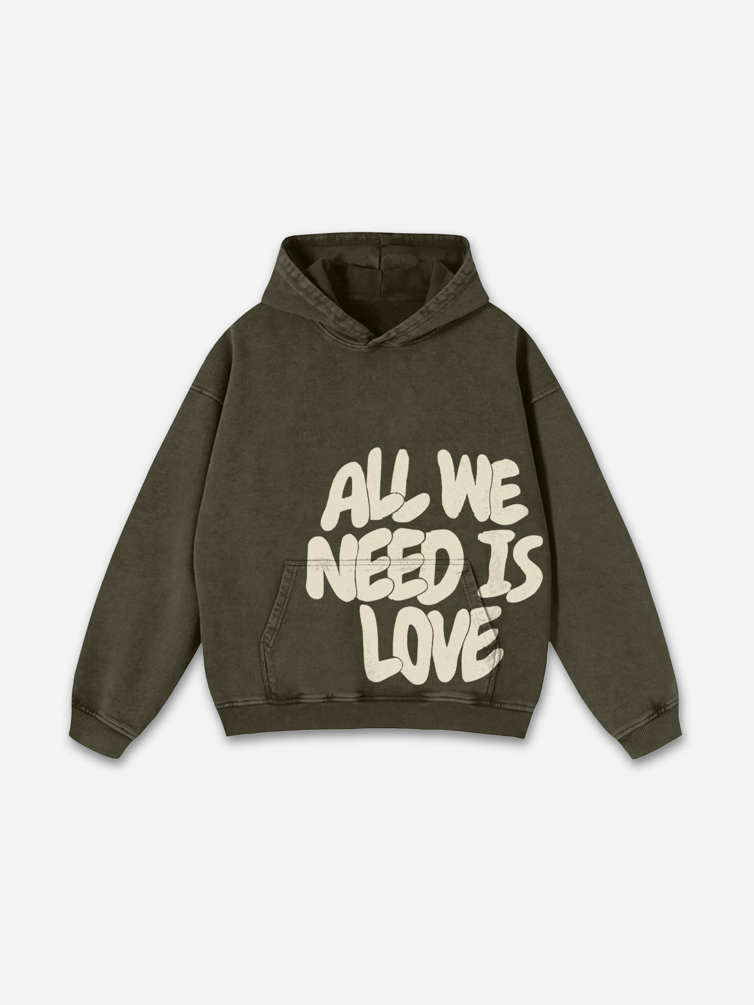 All We Need Is Love Print Graphic Acid Washed Oversized Hoodie
