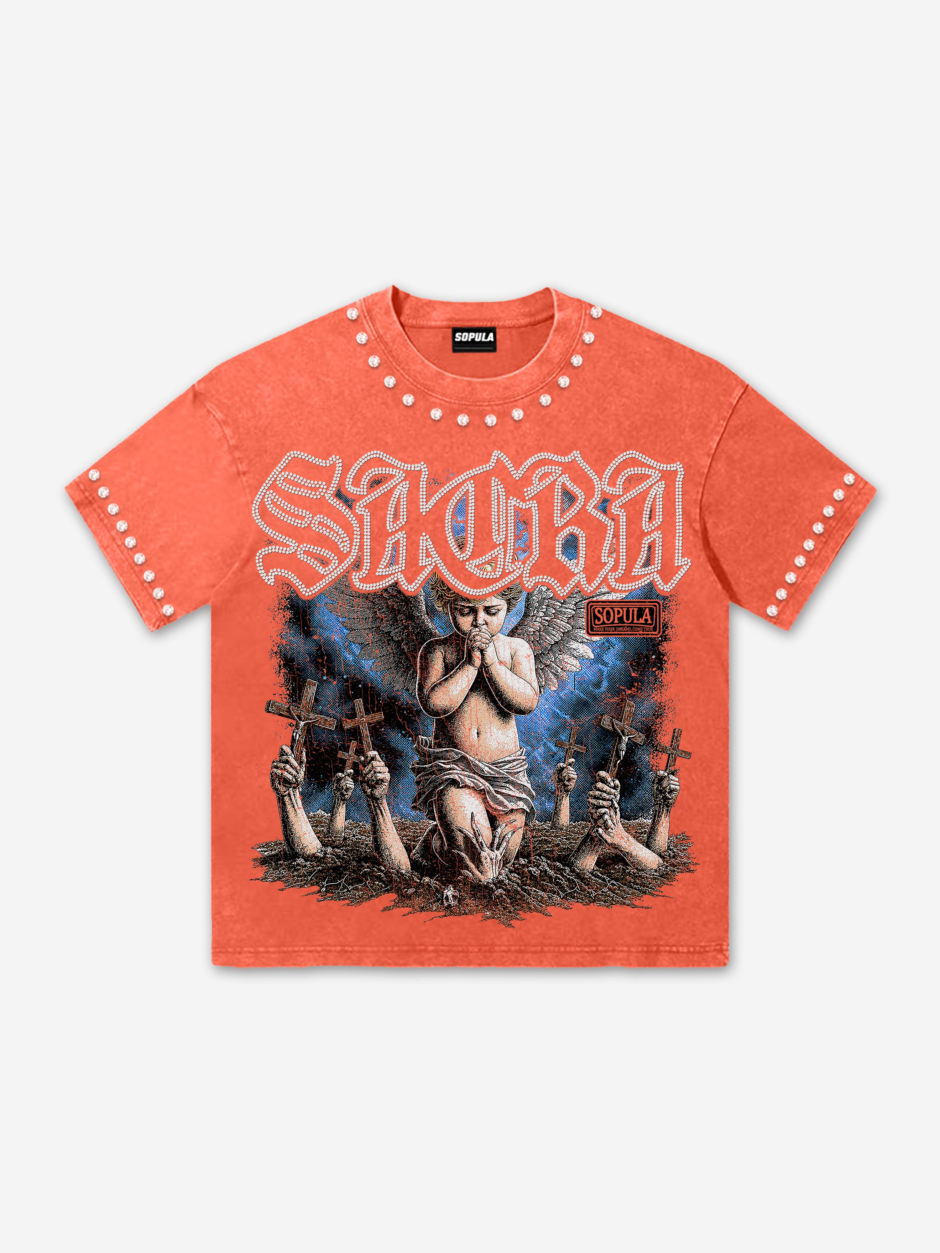 Angel Cross Retro Artistic Graphic Acid Washed T-shirt