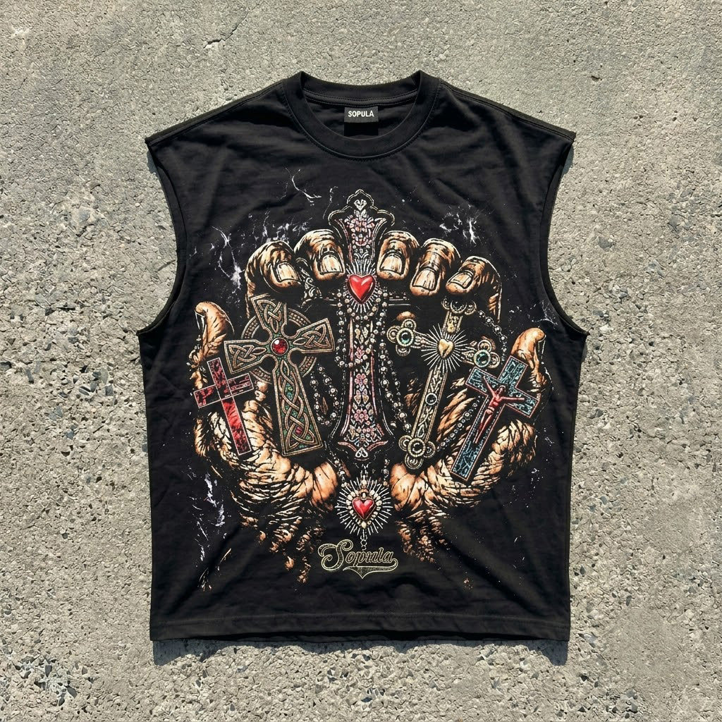 Holding The Cross With Both Hands Graphic Tank Top