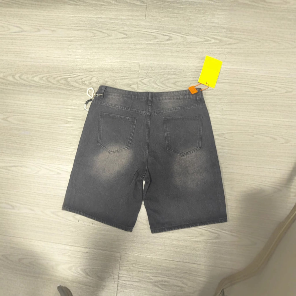Washed Distressed Cross AppliquÉ Rhinestone Y2k Denim Shorts