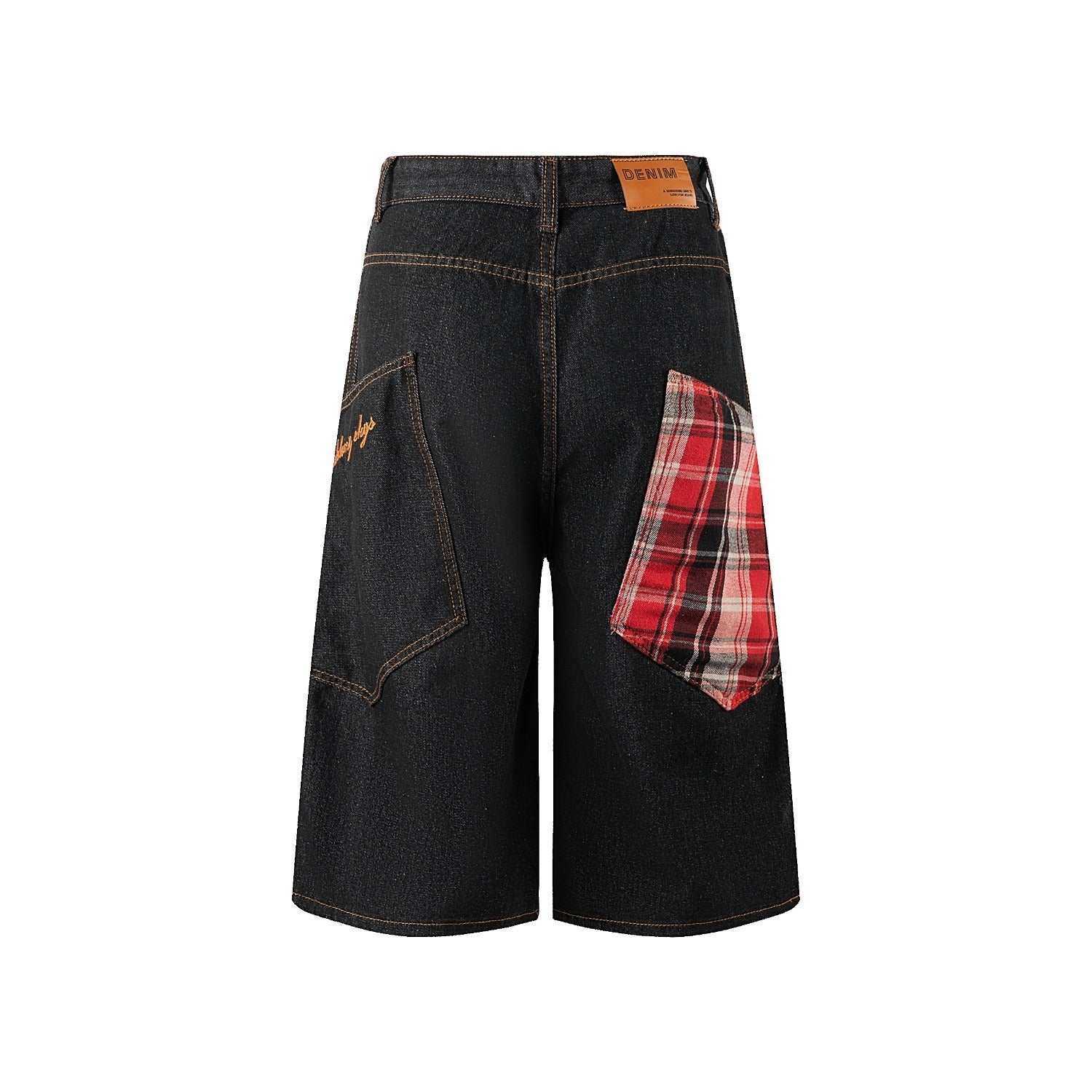 Streetwear Plaid Patchwork Loose Denim Shorts