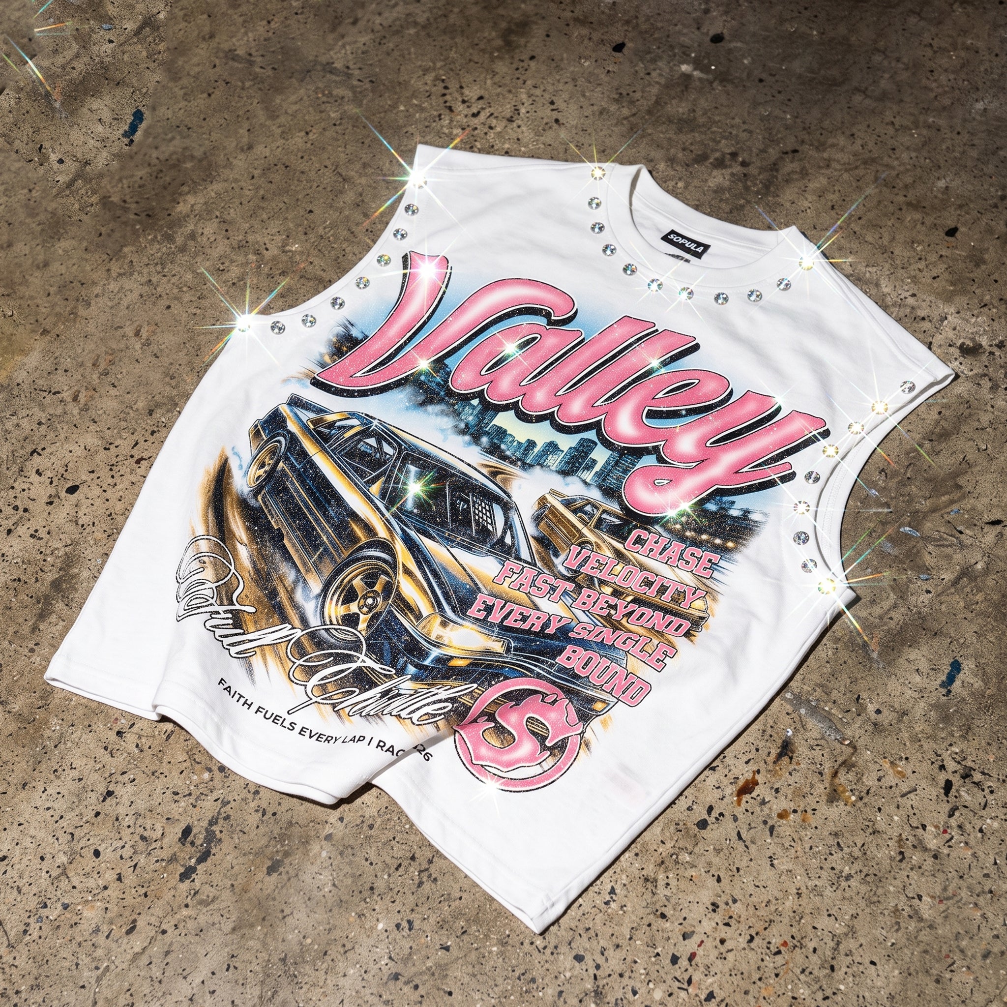 Valley Passion Racing Graphic Rhinestone Tank Top