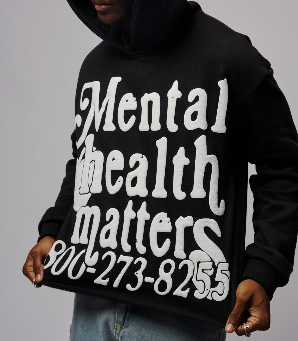 Mental Health Is Important Puff Print Pullover Cropped Hoodie