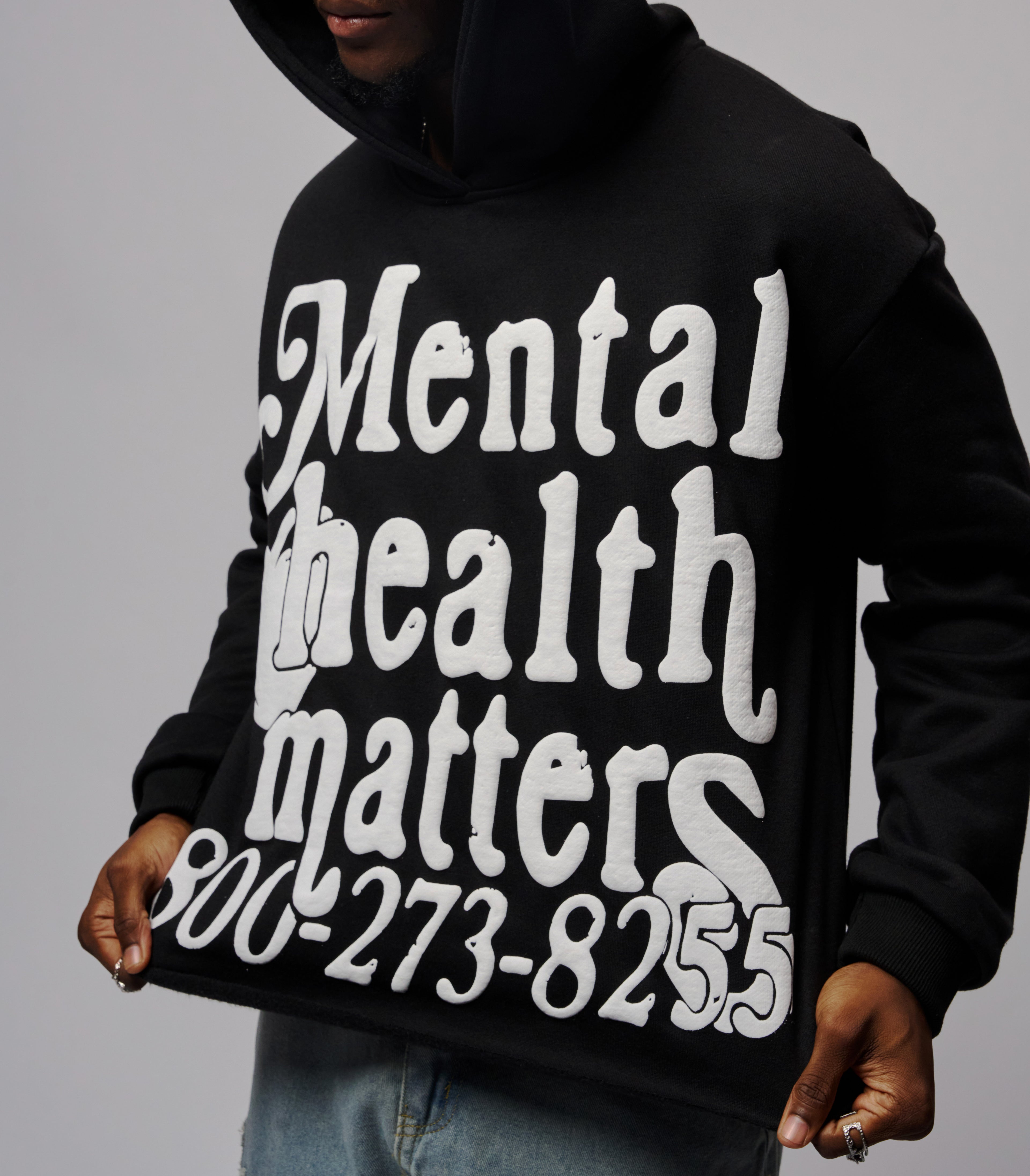 Mental Health Is Important Puff Print Pullover Cropped Hoodie