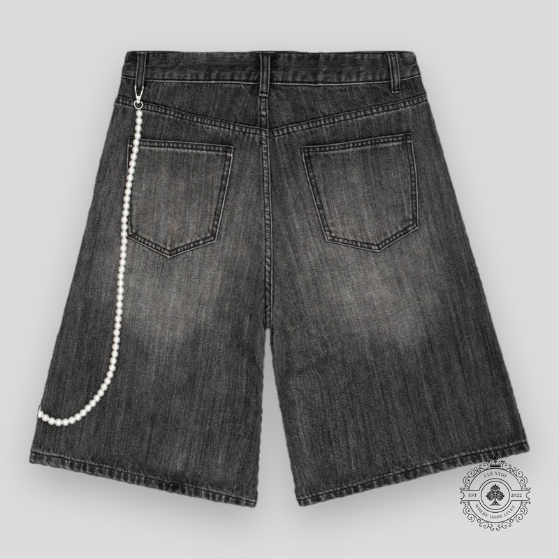 Men's Retro-style Washed Jesus Cross Denim Shorts