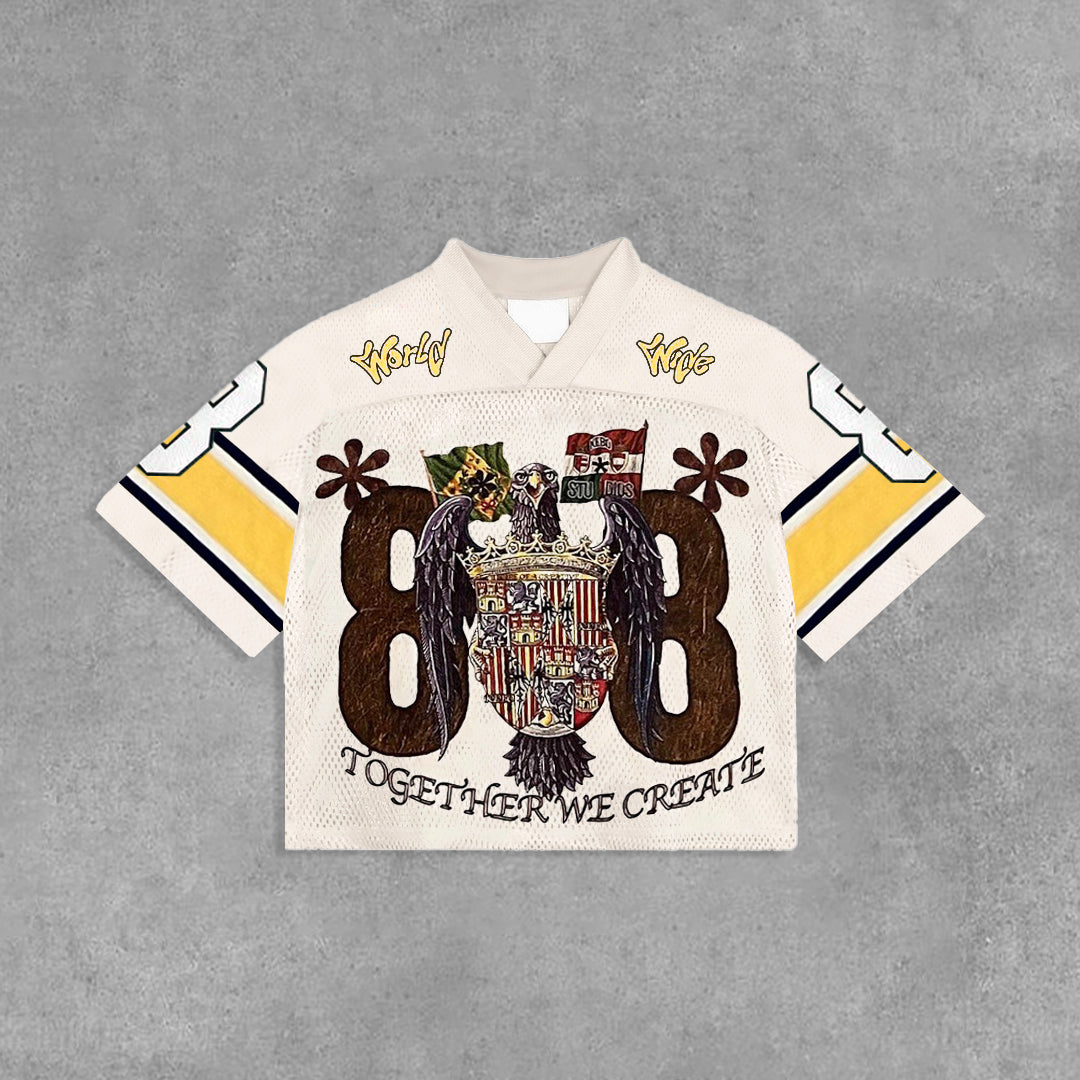 Vintage Together We Create Unity No 88 Graphic Blokecore Blokette Cotton Football V-neck T-shirt
