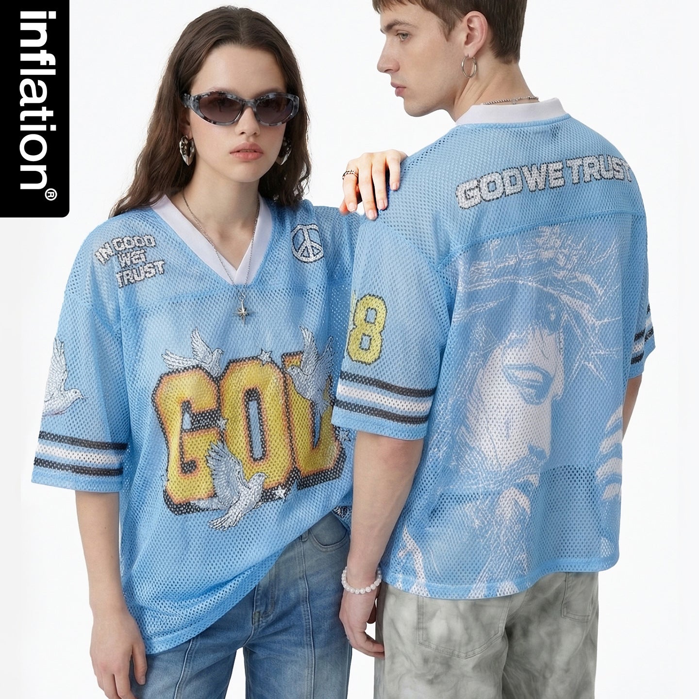 Men's Retro Y2k God Jesus Pattern Jersey T-shirt