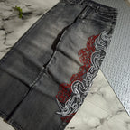 Retro Letter High Street Scimitar Stitching Wide Jeans