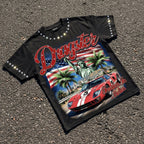 American Retro Racing Cars Graphic Rhinestone T-shirt