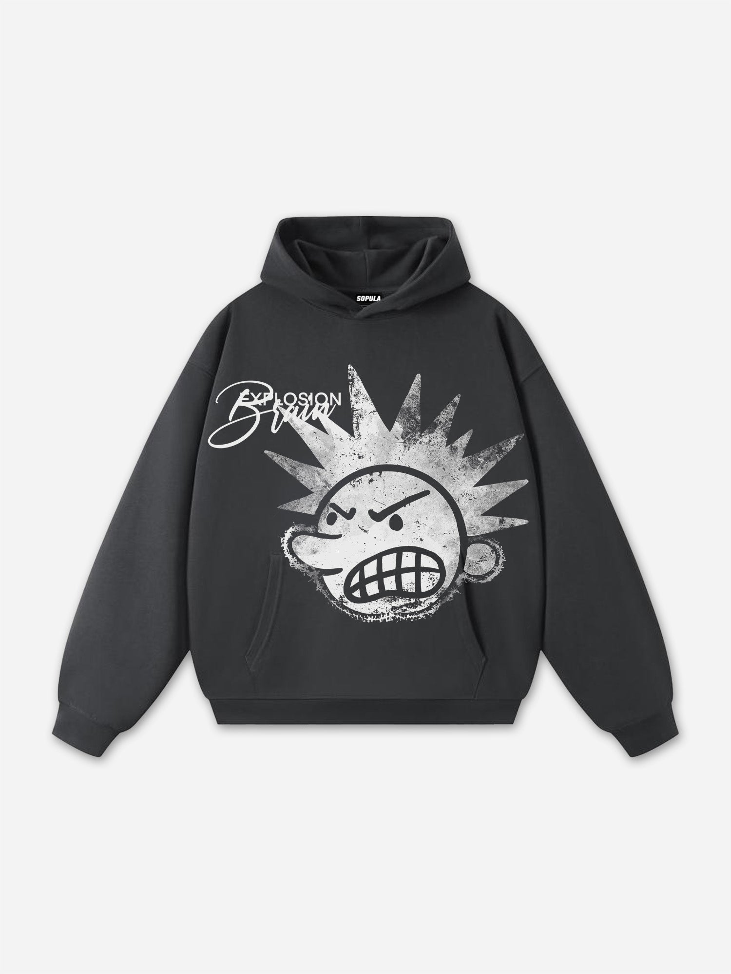 Casual The Brain Explodes Print Graphic Cotton Pocket Hoodie