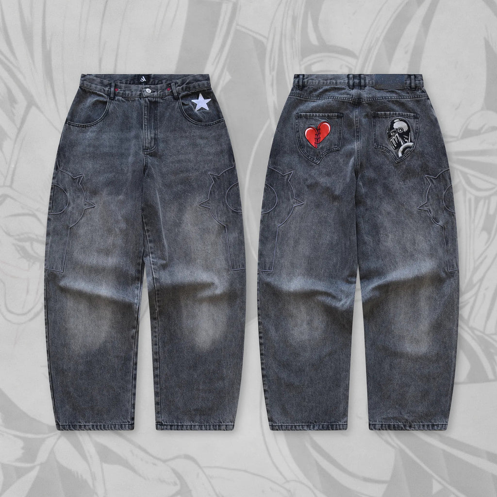 Men's Fashion Embroidered Drawstring  Chariot Jeans