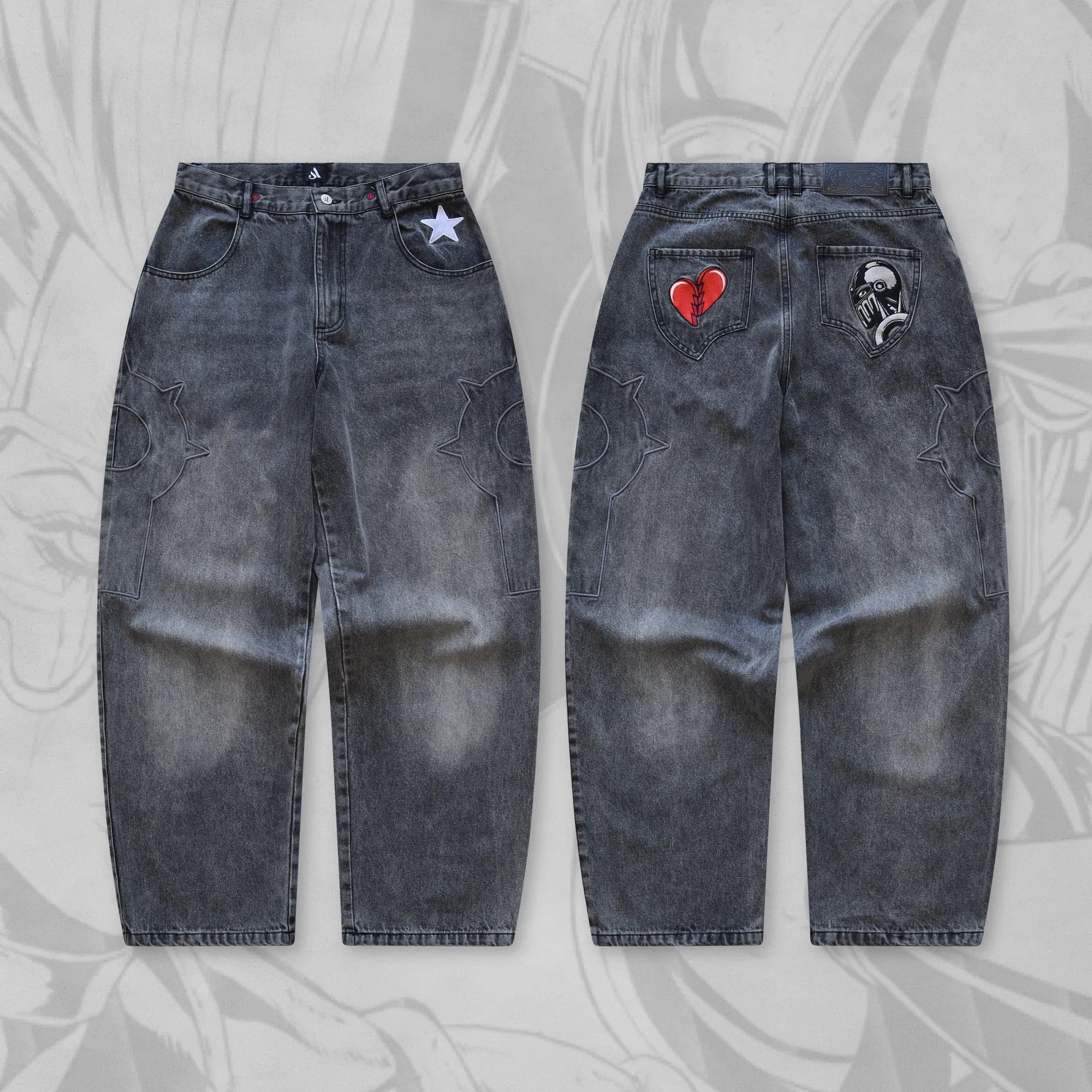 Men's Fashion Embroidered Drawstring  Chariot Jeans