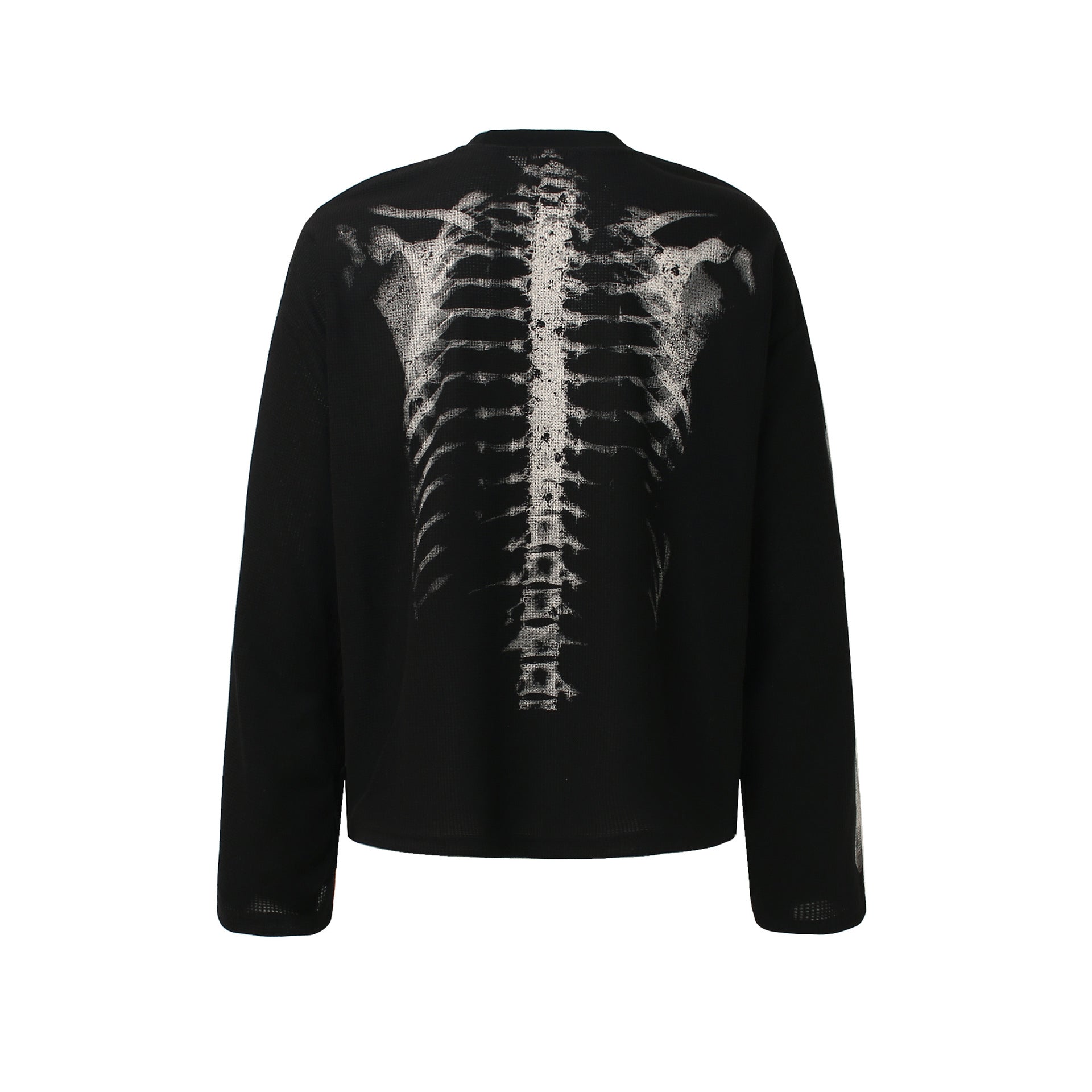 Retro Waffle Skeleton Print Long-sleeved T-shirt