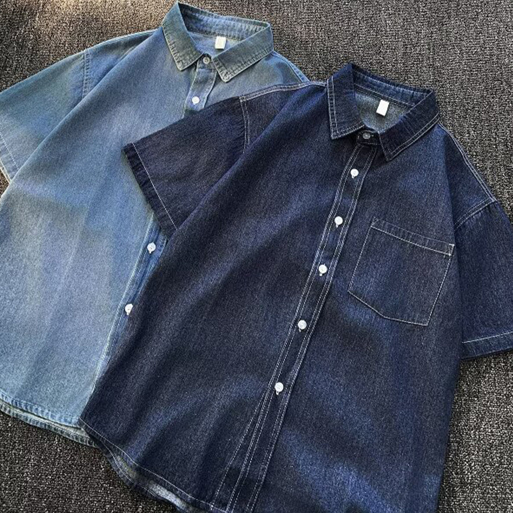 Men's Retro Short-sleeve Denim Shirt