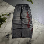 Retro Letter High Street Scimitar Stitching Wide Jeans