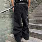 Men's Lightning Bolt Embroidered Baggy Jeans