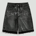 Vintage Y2k Trendy Letter Rhinestone Loose Denim Shorts