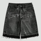 Vintage Y2k Trendy Letter Rhinestone Loose Denim Shorts