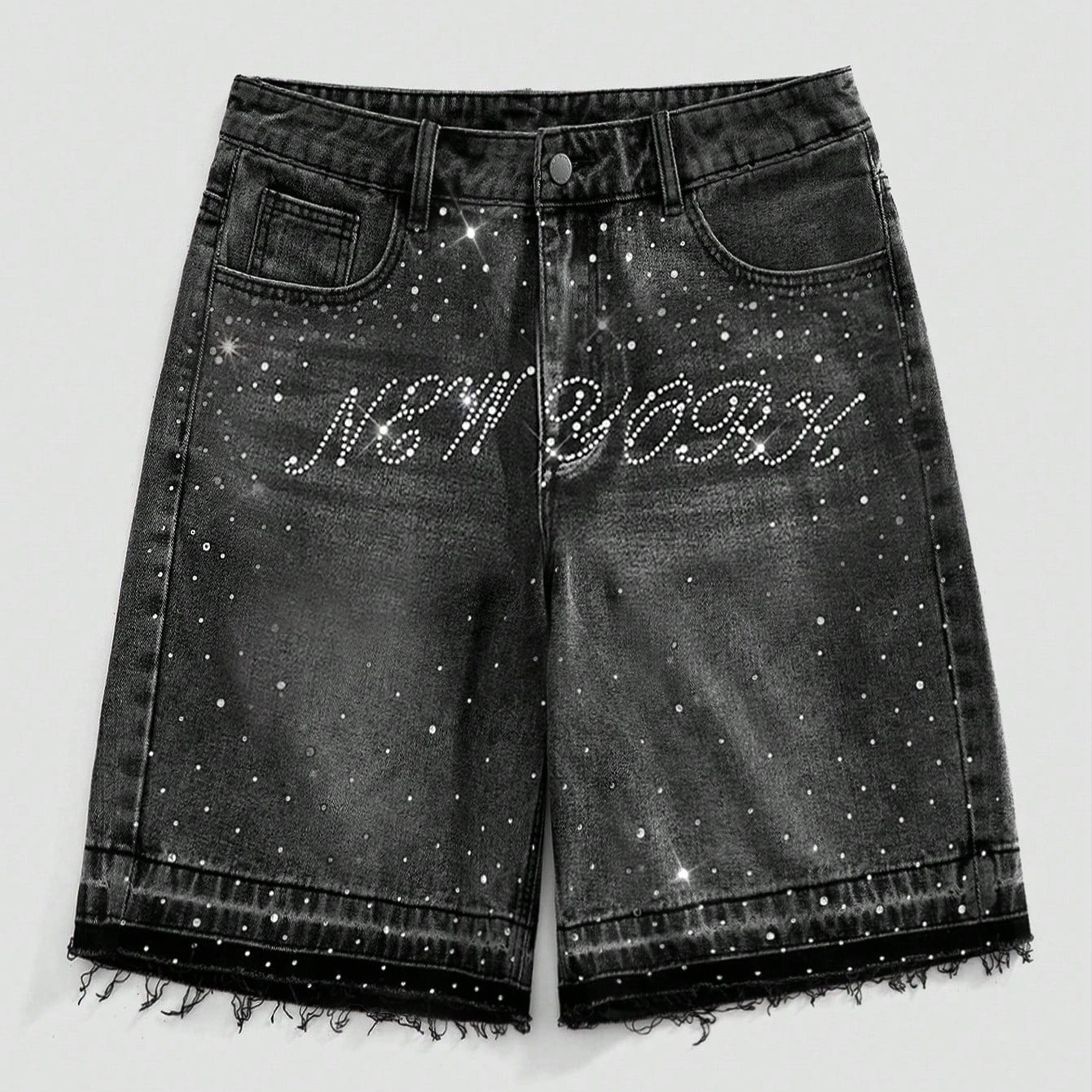 Vintage Y2k Trendy Letter Rhinestone Loose Denim Shorts