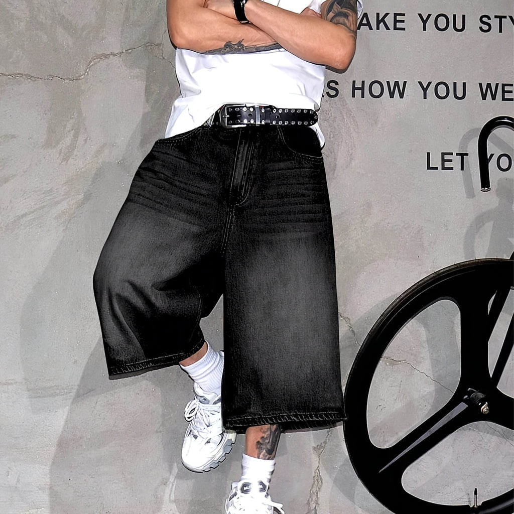 Men's Retro  Cargo Pants Denim Long Shorts  Jorts