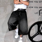 Men's Retro  Cargo Pants Denim Long Shorts  Jorts
