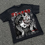 Japanese Gothic Double Sided Skull Girl Graphic T-shirt